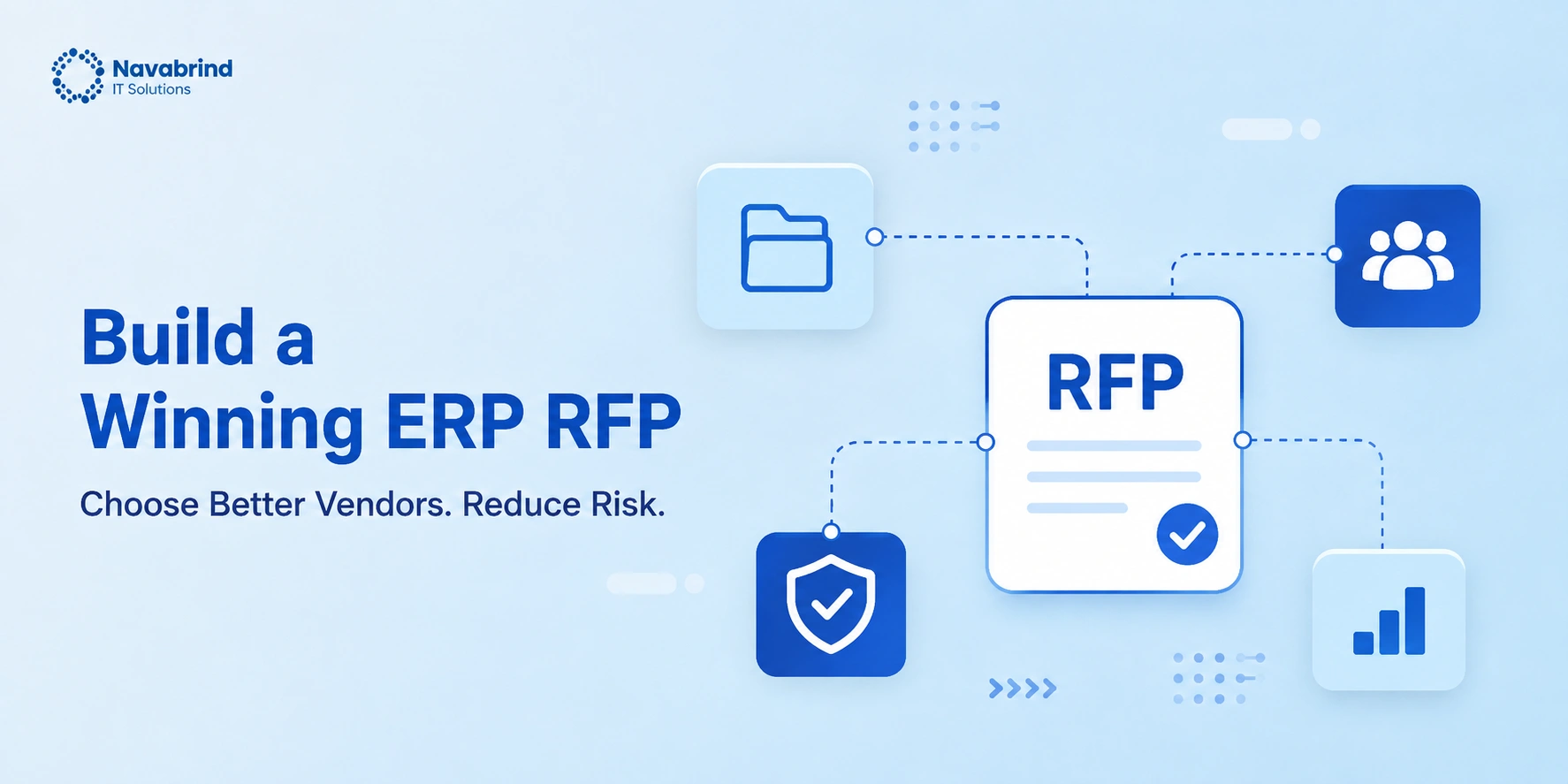 Build a Winning ERP RFP banner showing a connected RFP document with folder, team, security, and analytics icons