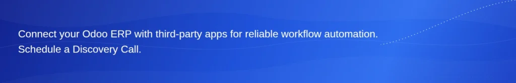 CTA banner offering to connect Odoo ERP with third-party apps for reliable workflow automation via a discovery call