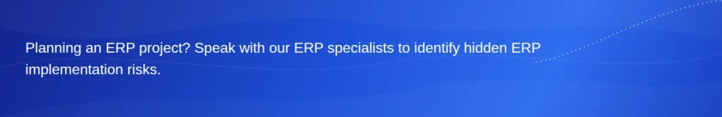 CTA banner asking if the visitor is planning an ERP project and offering to identify hidden implementation risks